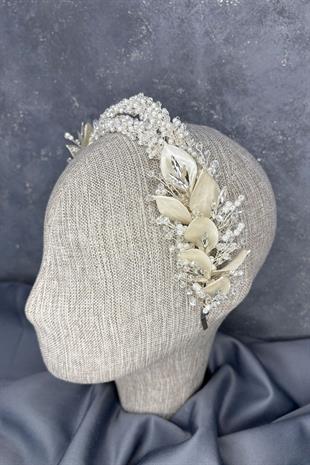 Asensa Çift Sıra Mineli Kristalli Gelin Tacı Saç Aksesuarı