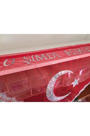 Asker Şalı O Şimdi Asker Yazılı Şal Simli Ay Yıldızlı