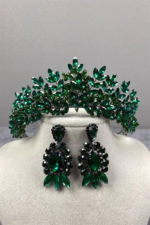 Originally Bead Embroidered Bridal Henna Tiara and Stud Earrings Set