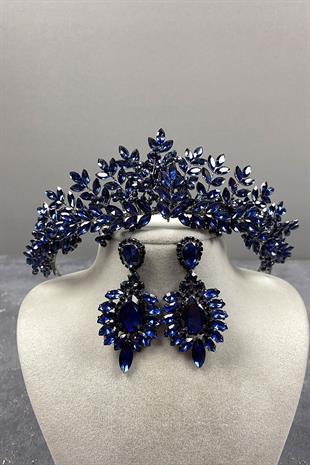 Originally Bead Embroidered Bridal Henna Tiara and Stud Earrings Set