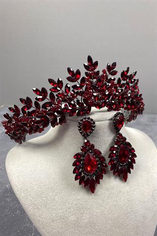 Originally Bead Embroidered Bridal Henna Tiara and Stud Earrings Set