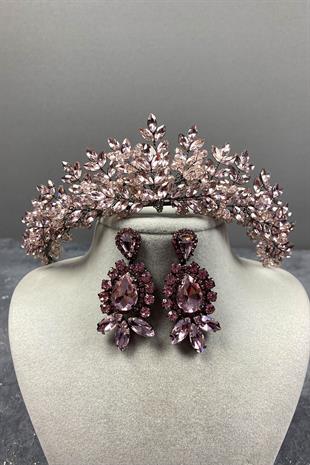 Originally Bead Embroidered Bridal Henna Tiara and Stud Earrings Set