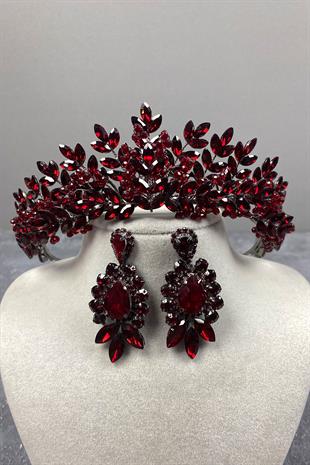 Originally Bead Embroidered Bridal Henna Tiara and Stud Earrings Set