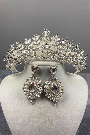 Originally Bead Embroidered Bridal Tiara and Stud Earrings Set