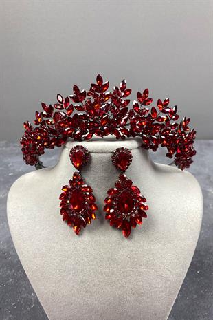 Originally Beaded Bridal Henna Tiara and Stud Earrings Set