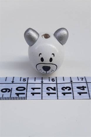 Teddy Bear Modified White Silver Wooden Beads