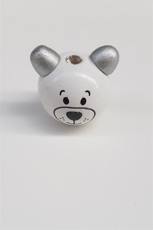 Teddy Bear Modified White Silver Wooden Beads