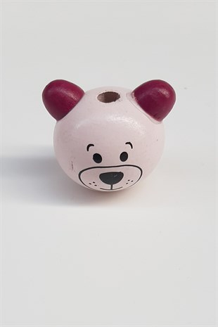 Teddy Bear Modified Fuchsia Pink Wooden Beads
