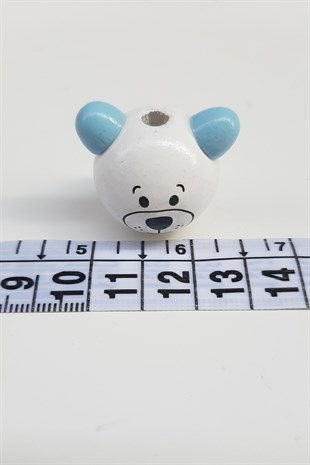 Teddy Bear Modified Blue and White Wooden Beads