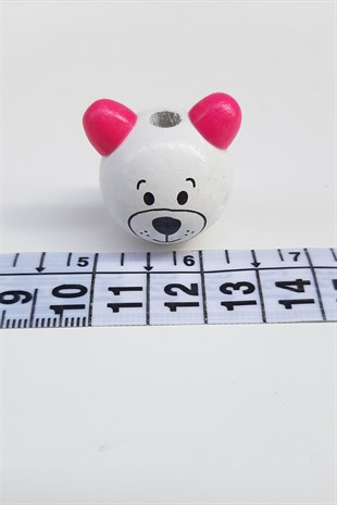Teddy Bear Pattern Pink White Wooden Beads
