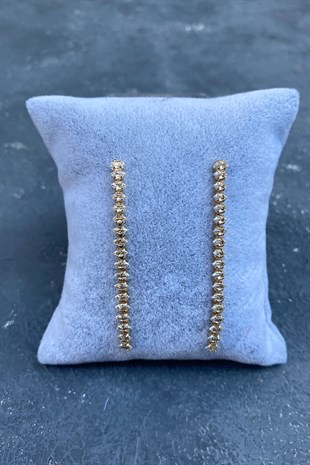 Baget Mekik Taşlı Gold Detaylı Küpe