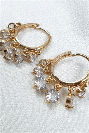 Baget Taşlı Saçaklı Sallantılı Küpe