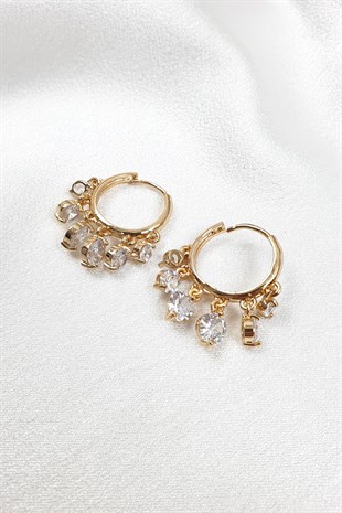 Baget Taşlı Saçaklı Sallantılı Küpe