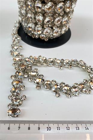 Baguette Stone Intensely Embroidered Ribbon Applique Border