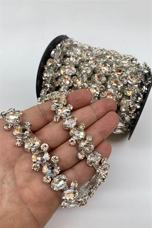 Baguette Stone Intensely Embroidered Ribbon Applique Border