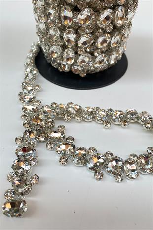 Baguette Stone Intensely Embroidered Ribbon Applique Border