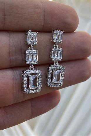 Baget Zirkon Taşlı Abiye Parlak Küpe