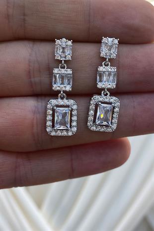 Baget Zirkon Taşlı Abiye Parlak Küpe