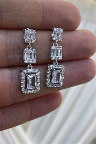 Baget Zirkon Taşlı Abiye Parlak Küpe