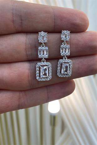 Baget Zirkon Taşlı Abiye Parlak Küpe