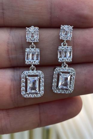 Baget Zirkon Taşlı Abiye Parlak Küpe