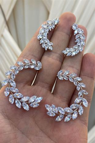 Baget Zirkon Taşlı Abiye Parlak Küpe