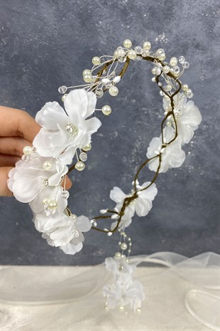 Spring Branch Pearl Beaded Bridal Crown Hair Accessory