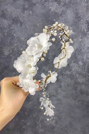 Spring Branch Pearl Beaded Bridal Crown Hair Accessory