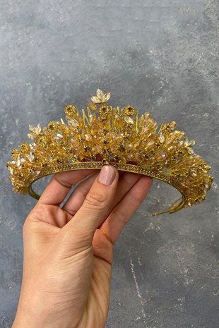 Honey Color Apricot Beaded Bridal Henna Tiara