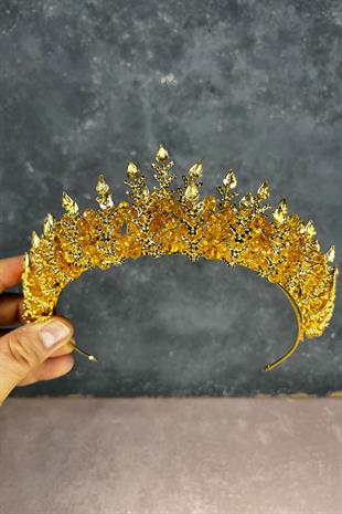 Honey Colored Beaded Design Bridal Henna Crown