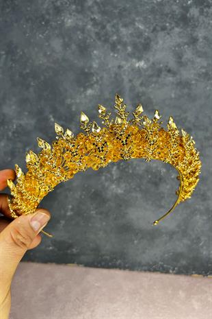 Honey Colored Beaded Design Bridal Henna Crown