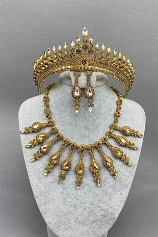 Honey Color Anteras Bridal Henna Crown and Necklace Set