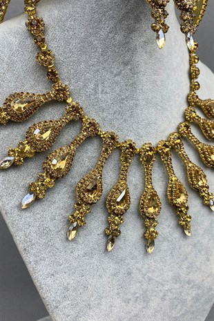 Honey Color Anteras Bridal Henna Crown and Necklace Set