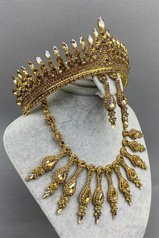 Honey Color Anteras Bridal Henna Crown and Necklace Set
