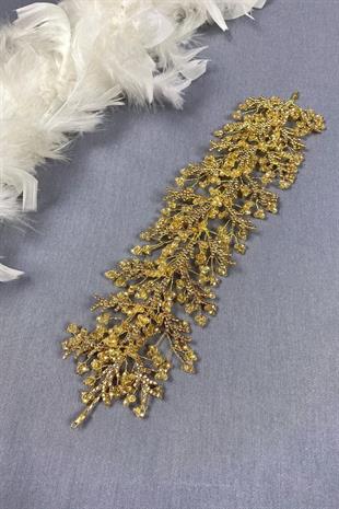 Bal Rengi Arden Kristal Boncuklu Saç Bandı ve Gelin Kına Tacı