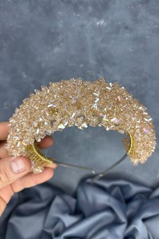 Honey-Colored Asu Henna Bridal Tiara with Dense Beadwork