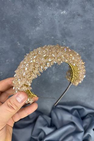 Honey-Colored Asu Henna Bridal Tiara with Dense Beadwork