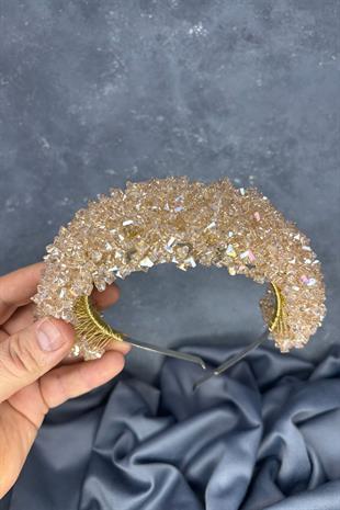 Honey-Colored Asu Henna Bridal Tiara with Dense Beadwork