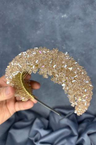 Honey-Colored Asu Henna Bridal Tiara with Dense Beadwork