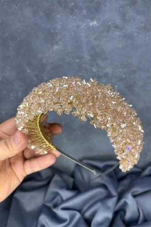 Honey-Colored Asu Henna Bridal Tiara with Dense Beadwork