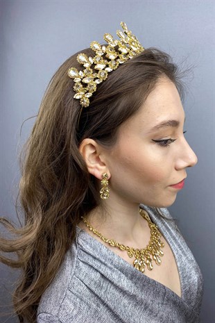 Honey Color Beety Bridal Henna Crown Necklace Earring Set