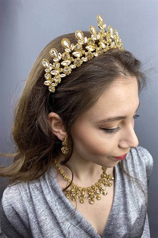 Honey Color Beety Bridal Henna Crown Necklace Earring Set