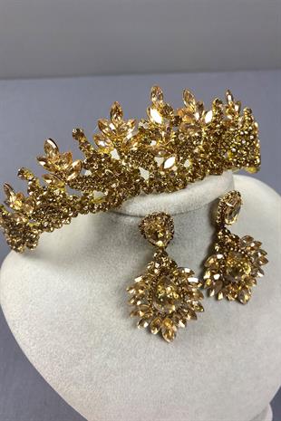 Honey Color Belur Bridal Henna Crown and Shuttle Earring Set