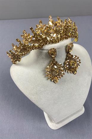 Honey Color Belur Bridal Henna Crown and Shuttle Earring Set