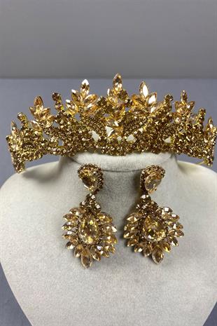 Honey Color Belur Bridal Henna Crown and Shuttle Earring Set