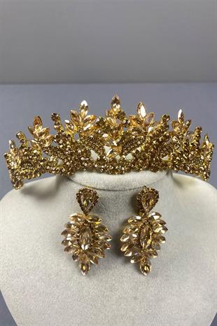 Honey Color Belur Bridal Henna Crown and Shuttle Stone Earring Set