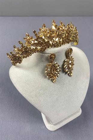 Honey Color Belur Bridal Henna Crown and Shuttle Stone Earring Set
