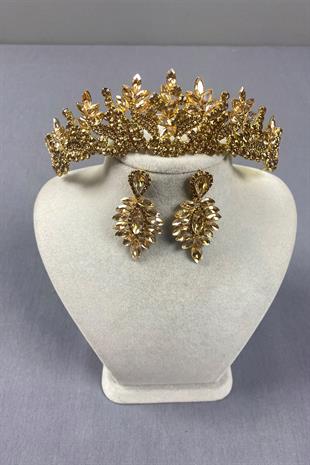 Honey Color Belur Bridal Henna Crown and Shuttle Stone Earring Set