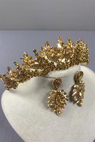 Honey Color Belur Bridal Henna Crown and Shuttle Stone Earring Set
