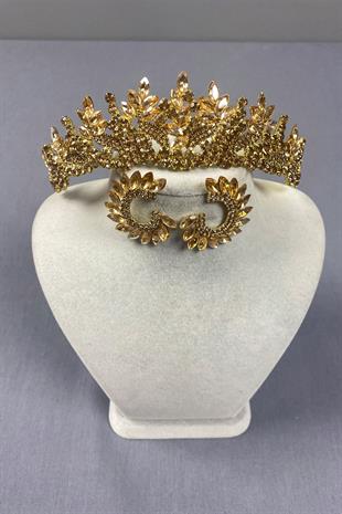 Honey Color Belur Bridal Henna Crown and Round Earring Set
